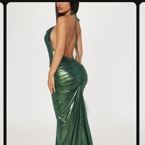 Green Mermaid Satin Backless Long Dress